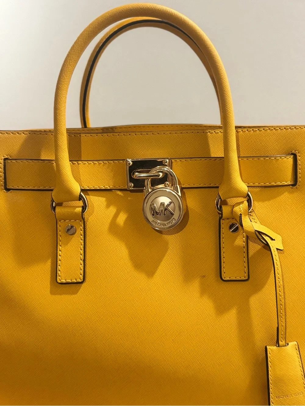 Michael Kors Yellow Saffiano Leather Hamilton North South Tote.